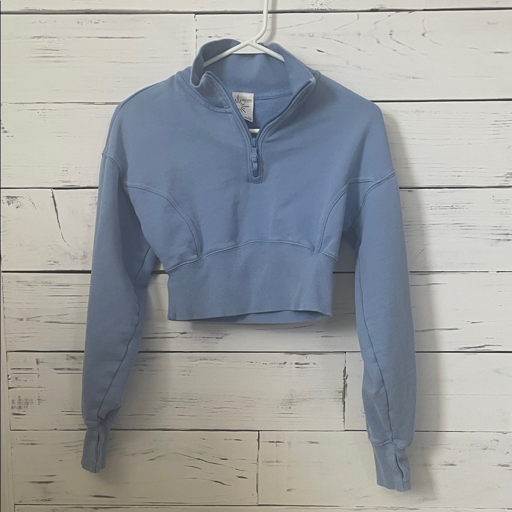Blue Quarter-Zip Cropped Sweatshirt